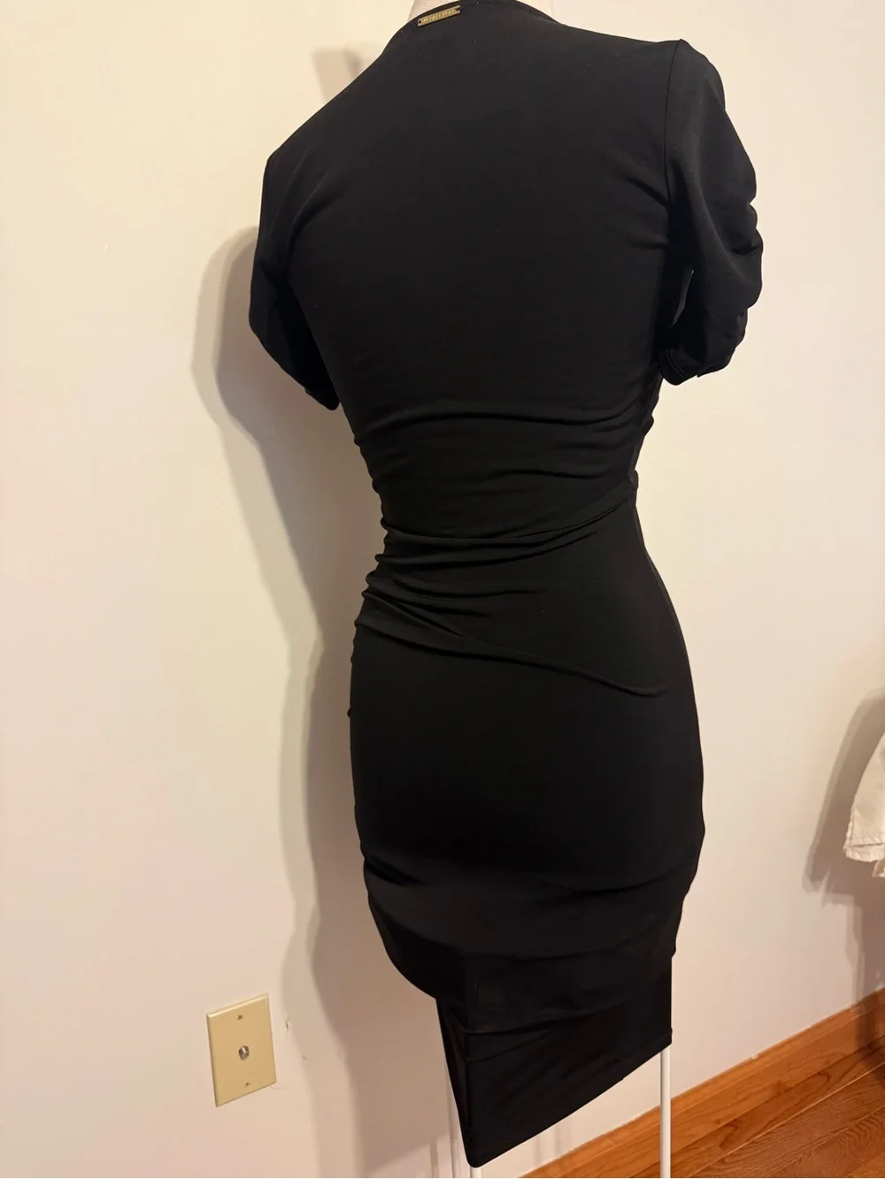 Michael Kors Black Ruched Wrap-Front Mini Dress